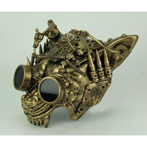 Mad Dog Metallic Gold Steampunk Wolf Face Mask - Picture 2 of 3